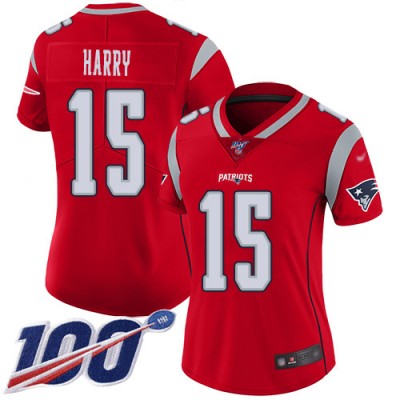 Nike New England Patriots #15 N'Keal Harry Red Women's Stitched NFL Limited Inverted Legend 100th Season Jersey